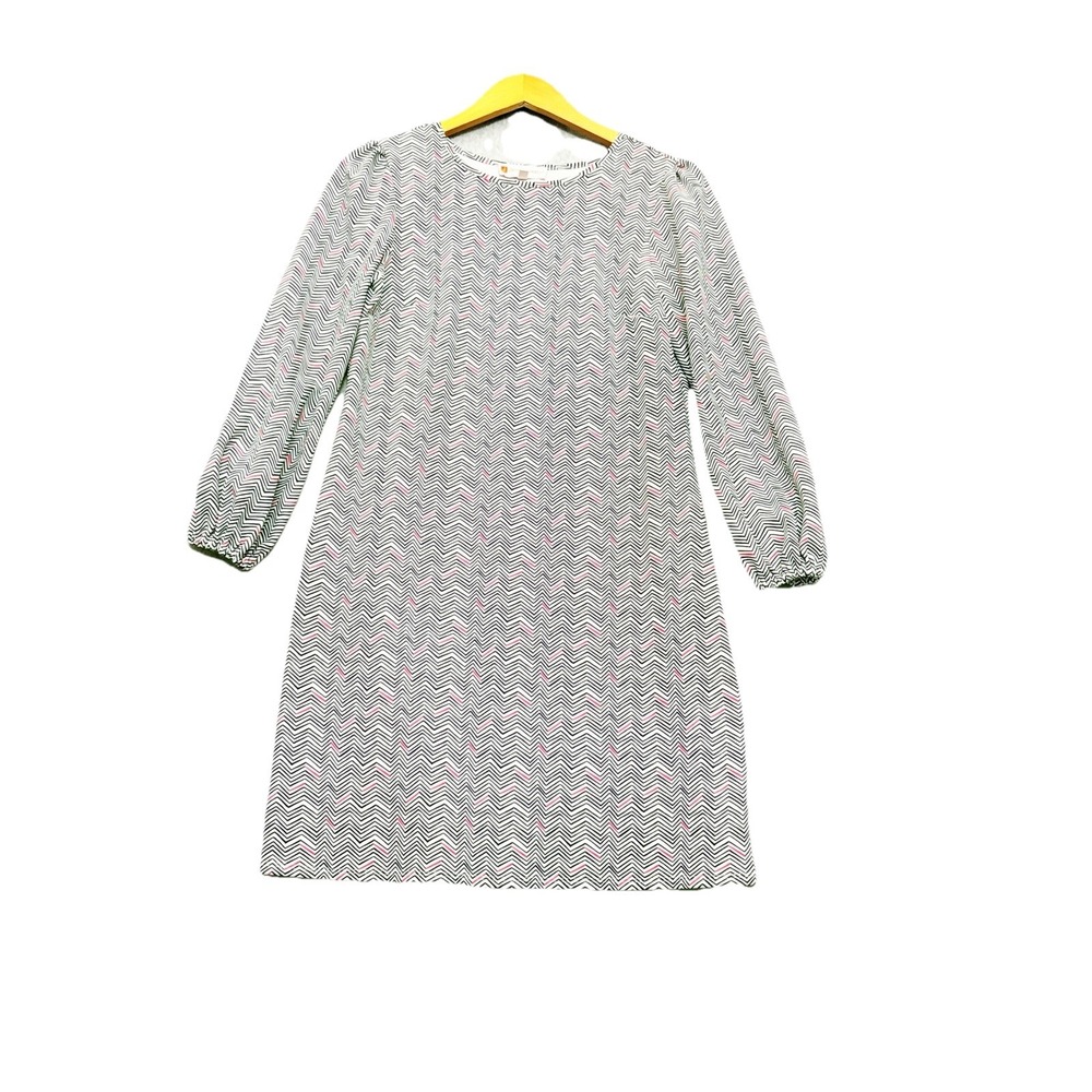 Jude‎ Connally Dress Size Small Chevron Print Puff Sleeve Shift Stretch Career